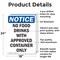 Signmission No Food Drinks With Approved Container, 18 in W x Rectangle, Aluminum OS-2PACK-NS-A-1824-V-14564 - alternate 2